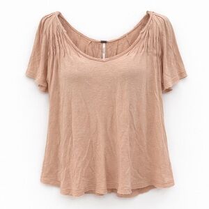 Free People Linen Blend Boho Tee Raw Edge Flowy Top XS